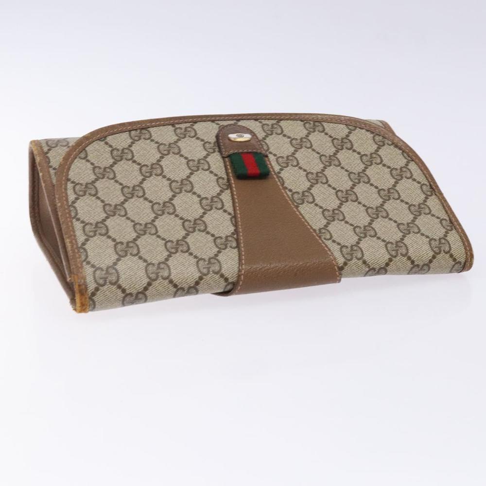 GUCCI GG Supreme Web Sherry Line Clutch Bag PVC Beige Gold 89 01 030 Auth 133273 - Picture 5 of 16